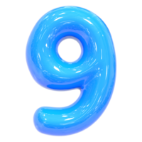 Balloon Number 9 Blue Color 3D Render png