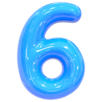 Balloon Number 6 Blue Color 3D Render png