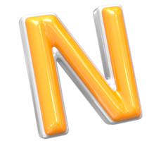 3D Rendering Of Font N With White And Yellow Color png