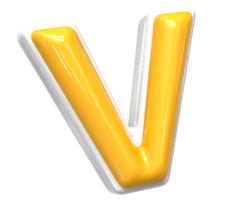 3D Render Of Font v With White And Yellow Color png