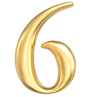 3D rendering of number 6 gold png