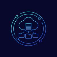 documents in cloud icon with folders, linear design vector