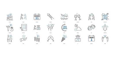 New year icons set. Set of editable stroke icons.Set of New year vector