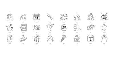 New year icons set. Set of editable stroke icons.Set of New year vector