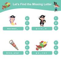Printable activity sheet for kids. Writing missing letters worksheet. Learning to write activity vector