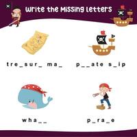 Printable activity sheet for kids. Writing missing letters worksheet. Learning to write activity vector