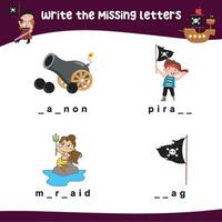 Printable activity sheet for kids. Writing missing letters worksheet. Learning to write activity vector