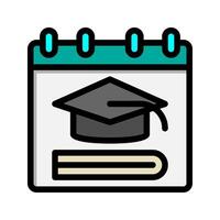 Academic calendar color lineal icon. with toga hat and book icons flat style. Suitable for websites, UI and mobile apps. vector