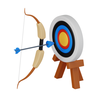 Targeting Excellence of Archery Sport Icon with Bow and Arrow. 3D Render png