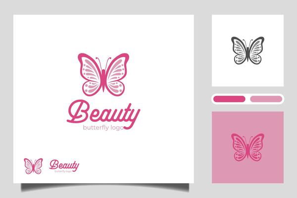 Butterfly logo with Love graphic shape. Dating website logo