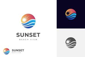 Abstract Circular Sun and Sea Wave Logo icon design for summer, Flat Logo Design Template Element symbol vector