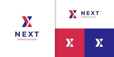 Modern next delivery logo icon design with letter x inside concept idea. forward arrow logo element vector