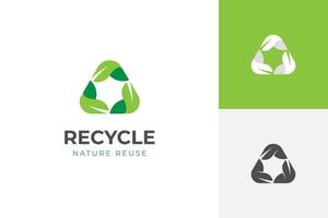 triangle recycle leaf logo icon design with green leaf rotation graphic element symbol, sign for recycling ecology, nature reuse logo template vector