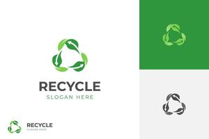 triangle recycle leaf logo icon design with green leaf arrow rotation graphic element symbol, sign for recycling ecology, nature reuse logo template vector