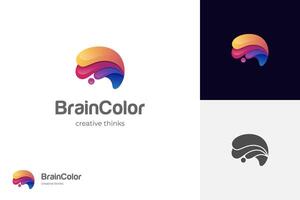 creative brain color logo. genius smart symbol design. abstract brain logo elements vector