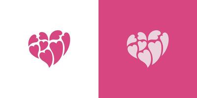 abstract hearts in the shape of a heart pink icon logo. group of hearts element design concept vector