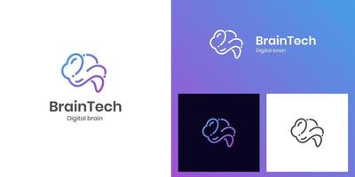 brain tech logo icon design with creative connect dot symbol. brain connection logo icon. digital brain. brain hub logo design vector