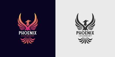 Phoenix logo illustration with two version. Red and silhouette Color Phoenix Bird with Spread Wing Logo Design vector