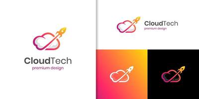 Rocket cloud logo icon design with gradient simple style, illustration cloud and rocket graphic symbol concept of digital template technology vector