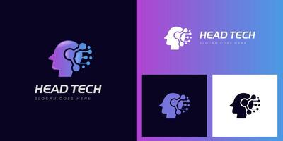 Human technology or human digital logo design, head and tech graphic icon symbol for robot tech logo design, smart tech science logo vector