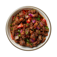Spicy Cooked Beef in a Plate on Transparent Background png