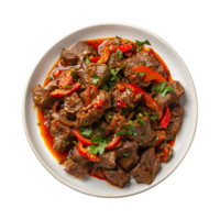 Spicy Cooked Beef in a Plate on Transparent Background png
