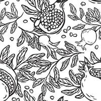 Pattern of pomegranate fruits, bursting pomegranates and branches with leaves. graphic pattern on a white background. For packaging design for products and cosmetics, textiles, wallpaper vector