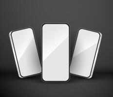 smartphone mockup, 3D template set. Mobile phone front view on the white background vector