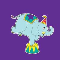 Circus elephants are performing a standing act with one hand on a platform vector