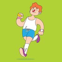 a man is jogging cheerfully while listening to songs with earpods in his ears. vector