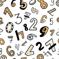 Childish seamless pattern with numbers in doodle style isolated on white. vector