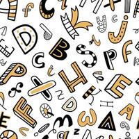 Childish seamless pattern with letters in doodle style isolated on white. vector