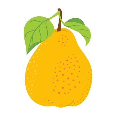 Ripe juicy yellow pear cartoon icon. Fresh pear with leaf. Modern flat style juicy pear, fruits, healthy eating. Isolated on transparent background illustration