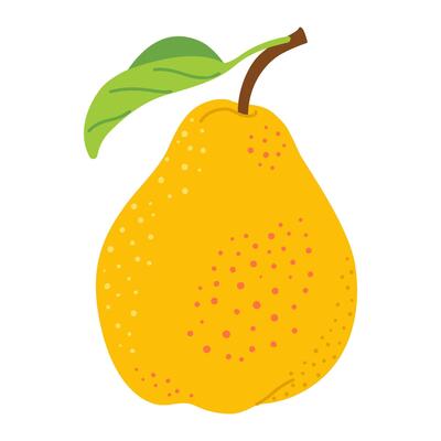 Ripe juicy yellow pear cartoon icon. Fresh pear with leaf. Modern flat style juicy pear, fruits, healthy eating. Isolated on transparent background illustration