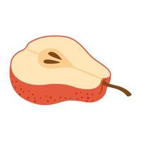 Sliced juicy red pear cartoon illustration. Hand drawn Modern flat style half pear, fruits, healthy eating. Isolated on transparent background illustration vector
