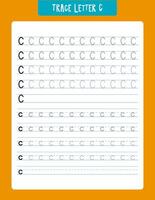 Education worksheet designed to help preschool and kindergarten students practice tracing the letter c. the sheet features multiple rows of uppercase and lowercase c letters with guidelines for better handwriting improvement. vector