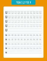 Tracing worksheet designed to help preschool and kindergarten children develop early literacy skills. features multiple lines with the letter u in various styles for practice, facilitating learning through repetition and visual guides. vector