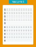 Tracing worksheet focusing on the letter g, designed for early childhood education. includes uppercase and lowercase letters with guided and dotted lines to enhance fine motor skills, handwriting practice, and letter recognition. vector