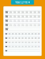 Handwriting practice sheet focusing on tracing the letter w, ideal for preschool and kindergarten children. this worksheet aids in developing fine motor skills and letter recognition, providing a structured and engaging learning experience. vector