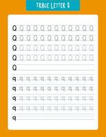 Alphabet tracing worksheet designed to help children practice writing the uppercase and lowercase letter q. suitable for preschool and kindergarten kids, this educational printout enhances handwriting skills with stepbystep tracing guidelines. vector