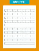 Alphabet learning worksheet designed to help preschool and kindergarten children trace and practice writing the letter l. includes guidelines, tracing lines, and space for independent practice, ideal for early education and handwriting development. vector
