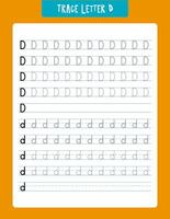 A preschool and kindergarten handwriting practice sheet focusing on the letter 'd'. the worksheet features traceable uppercase and lowercase letters, aiding young children in developing fine motor skills and letter recognition. vector