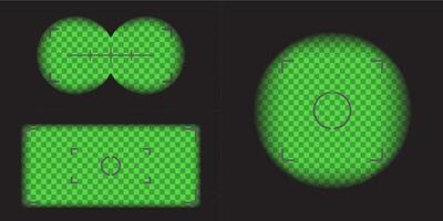 camera, binocular and camera roll viewfinder overlay green night vision. Camera and binocular frame template. Black lines on background. vector