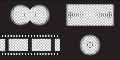 camera, binocular and camera roll viewfinder overlay. Camera and binocular frame template. Black lines on background. vector