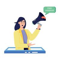 A flat style illustration of webinar announcement vector