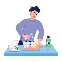 Trendy flat illustration depicting teeth scaling vector