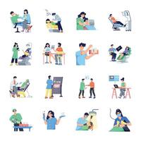 Set of 16 Flat Style Dentist Activities Illustrations vector