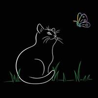 a cat and butterfly on a black background vector