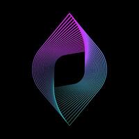 Dynamic abstract in diamond shape with pink and blue gradient color lines on black background. vector