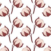 Cotton plant pattern. Autumn background. Cotton in flat style on a white background. Pattern for textile, wrapping paper, background. vector